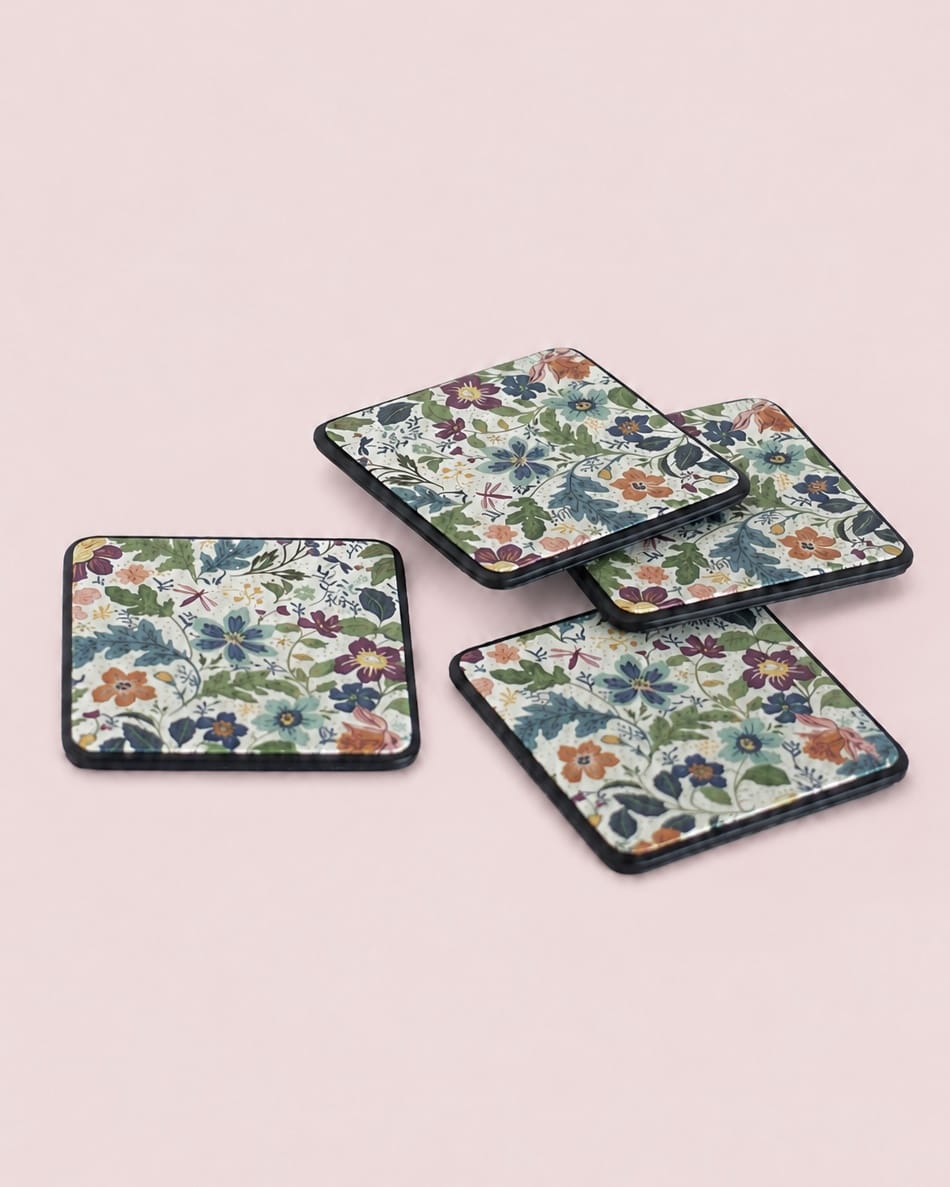Midnight Meadow Vegan Leather Coasters - Set of 4