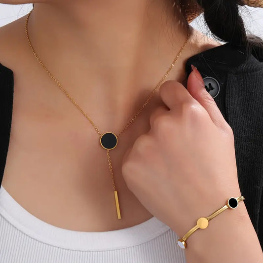 18K Gold Plated Stainless Steel Jewelry Set: Necklace Bracelet