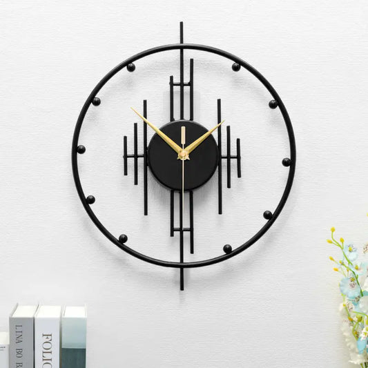 Black Round Wall Clock - Modern Minimalist Metal Decor