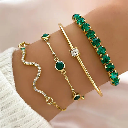 Green Gemstone Snake Bracelet Bangle Set Women