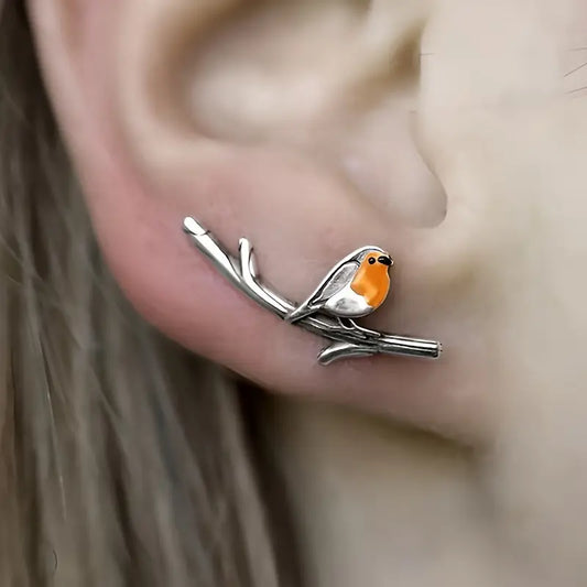 Bird Earrings Women Orange White Studs Jewelry