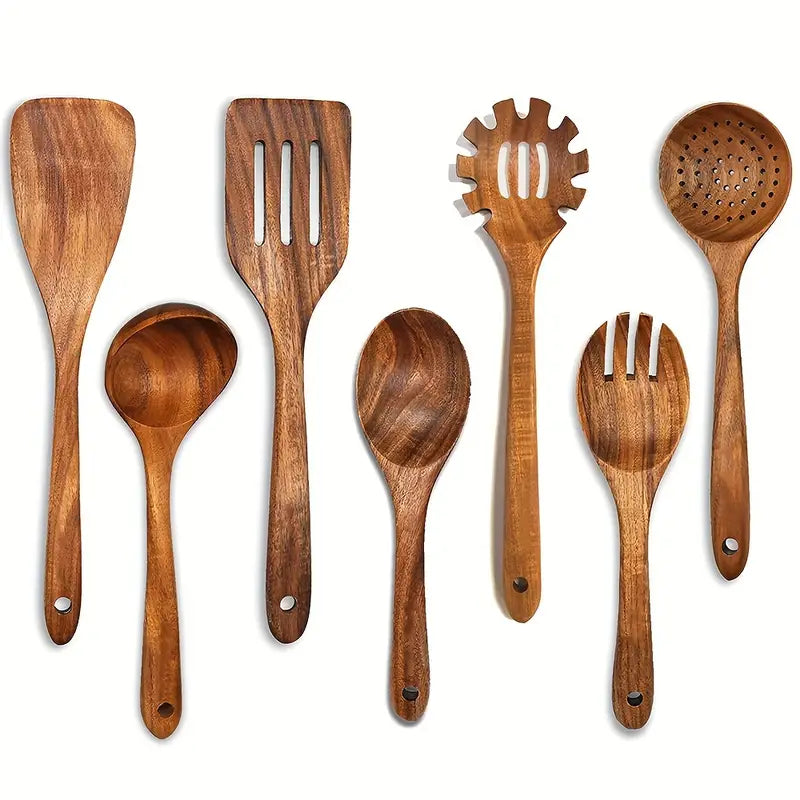 7PCS Wooden Cooking Utensils – Heat-Resistant Tools for Salad & Pan Cooking