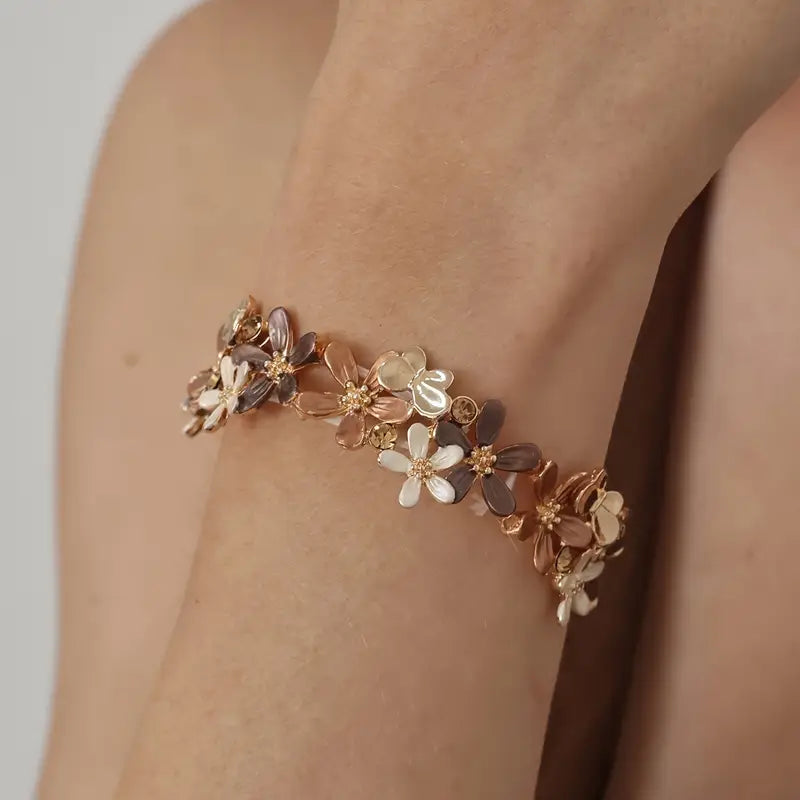 18K Gold Floral Stretch Bracelet - Women's Party Jewelry