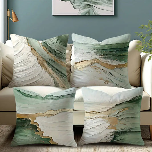 Abstract Throw Pillow Covers (Set of 4) - White & Sage Velvet