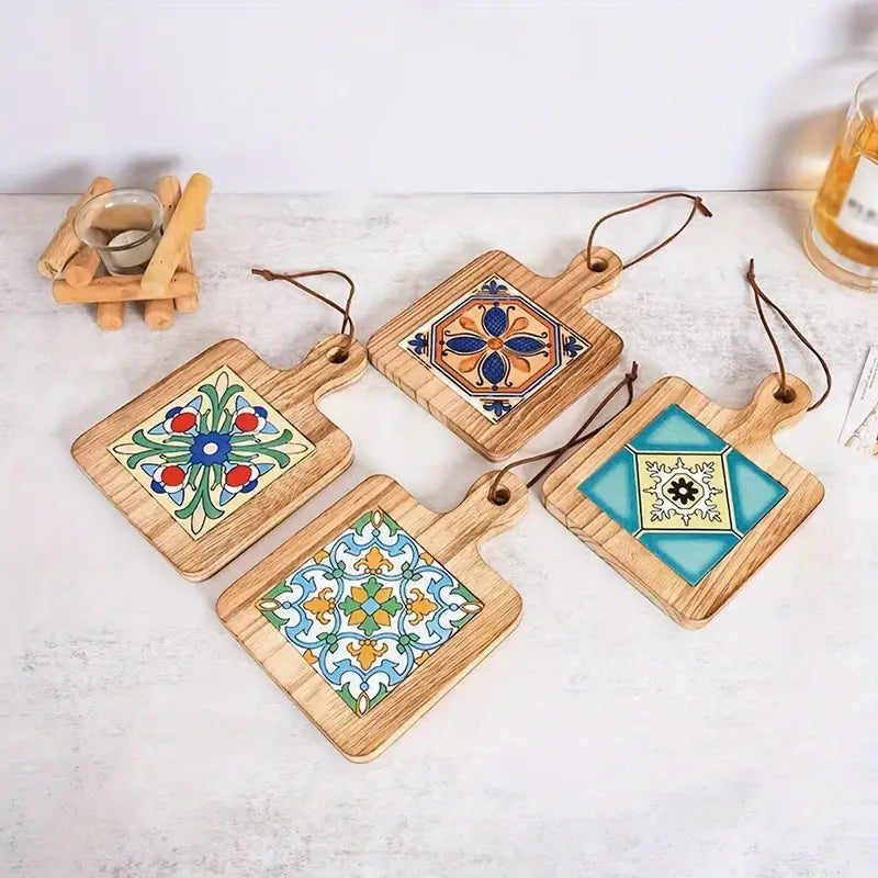 Vintage Wooden Trivet Mat - Heat Resistant, Hand Washable
