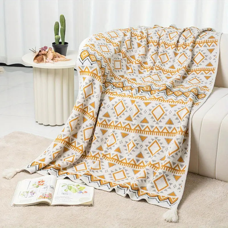 Geometric Acrylic Throw Blanket - Soft Bedspread Sofa Couch Cover