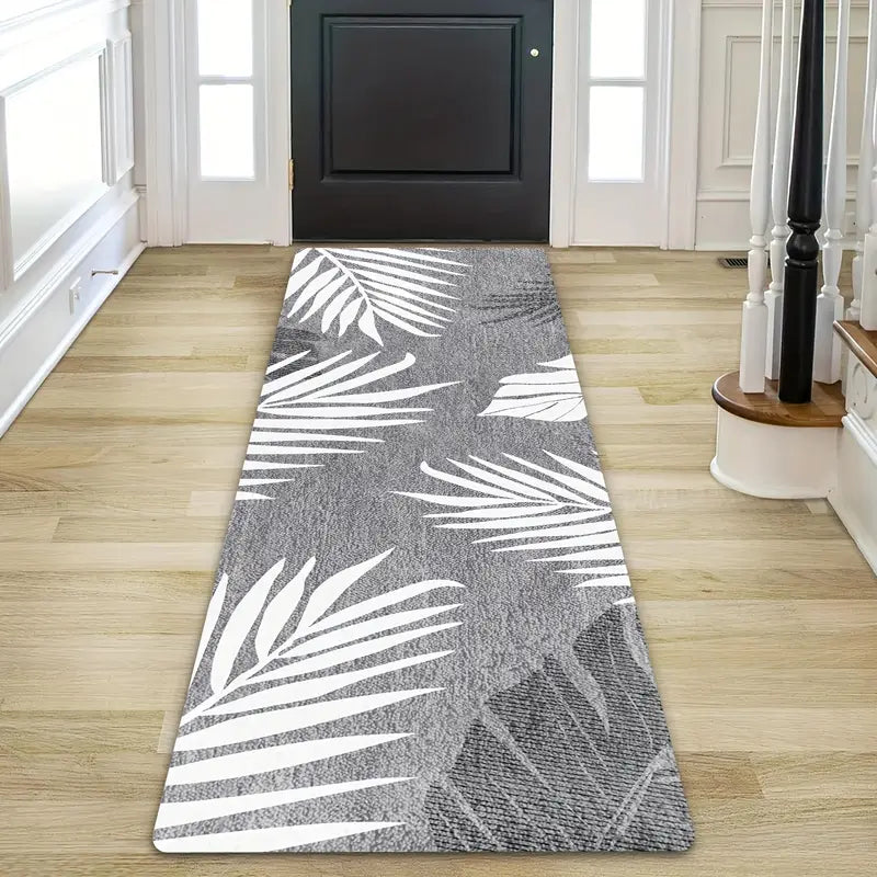 Boho Leaf Runner Rug - Soft, Washable, Non-Slip Hallway Carpet