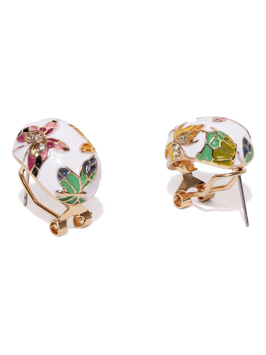 White Gold-Plated Textured Studs – Stud Earrings – Artificial Stones & Lever Back – 2cm