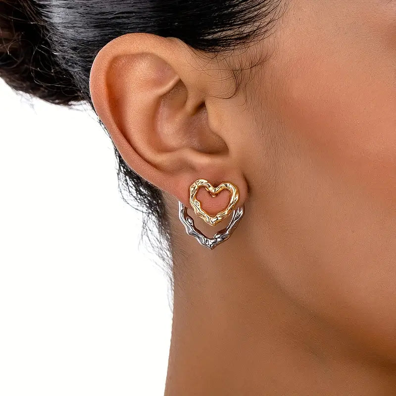 Double-Layer Metal Heart Earrings – 18K Gold Plated Alloy Sexy & Luxurious Party Accessory