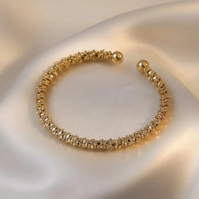 Adjustable 18K Gold Plated Copper Beaded Bracelet – Gothic Hip-Hop Wrist Jewelry