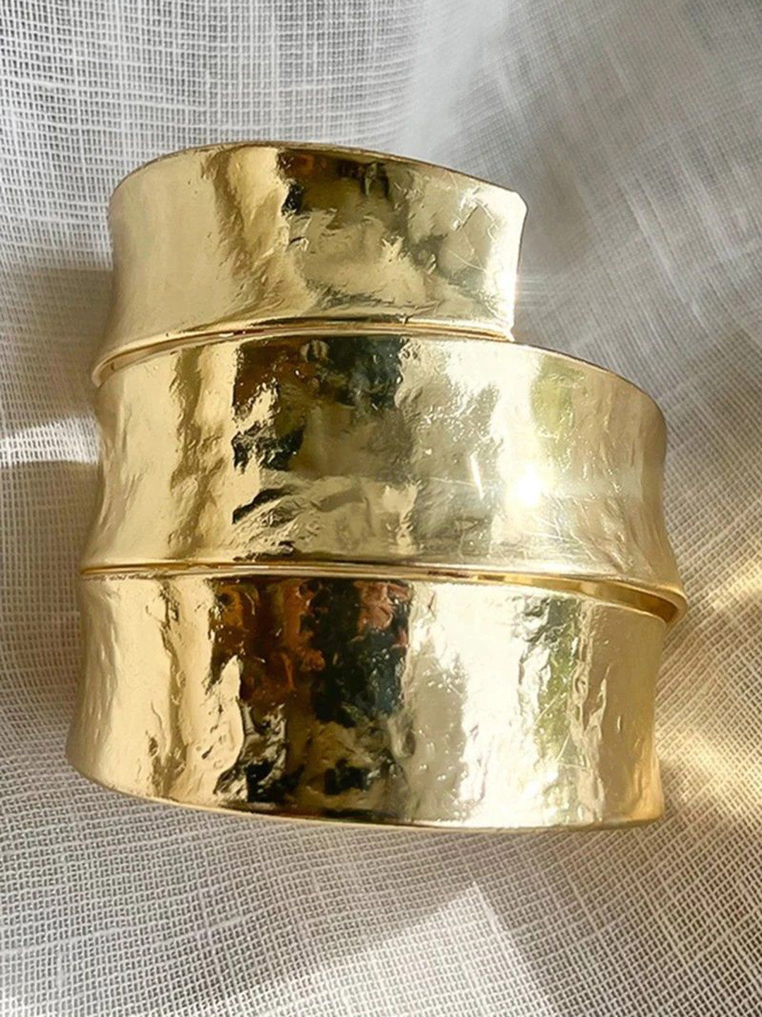 Ethnic Traditional Tribal – Cuff Bracelet – Gold-Toned, Textured Finish – 18.95cm Circumference
