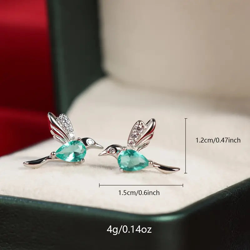 Hummingbird Earrings Sterling Silver Zircon Studs Bohemian Jewelry
Sterling