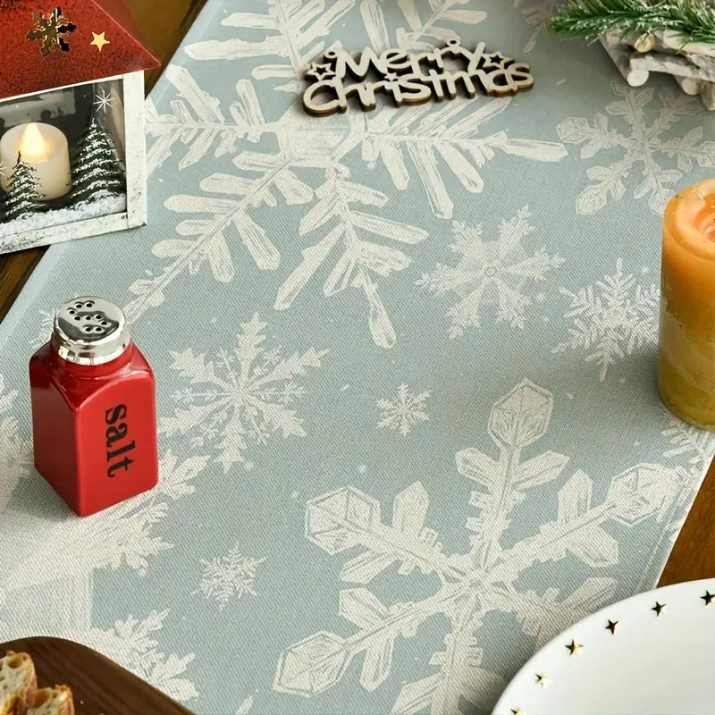 Linen Christmas Snowflake Table Runner - Holiday Dining Decor