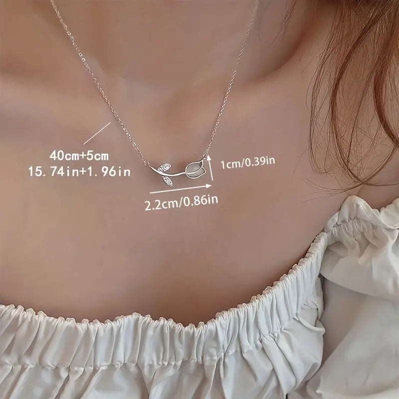 Zircon Tulip Pendant Necklace - Women's Jewelry