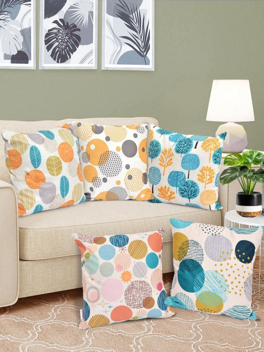 5 piece Set - Cream Geometric Reversible Digital Printed – Cushion Covers – Velvet – 40x40 cm