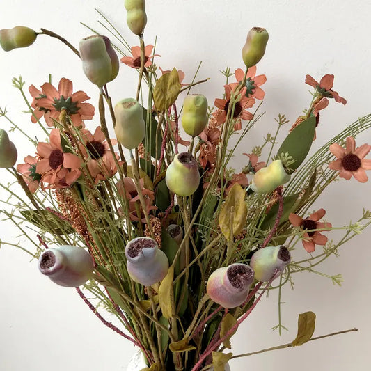 Fall Flowers 4-Pack: Beige Pink Artificial Autumn Decor Centerpiece