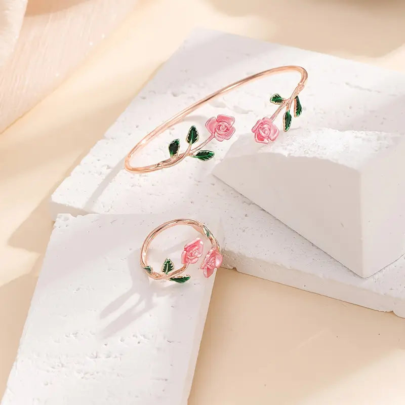 Rose Bangle Ring Set - Women's Jewelry