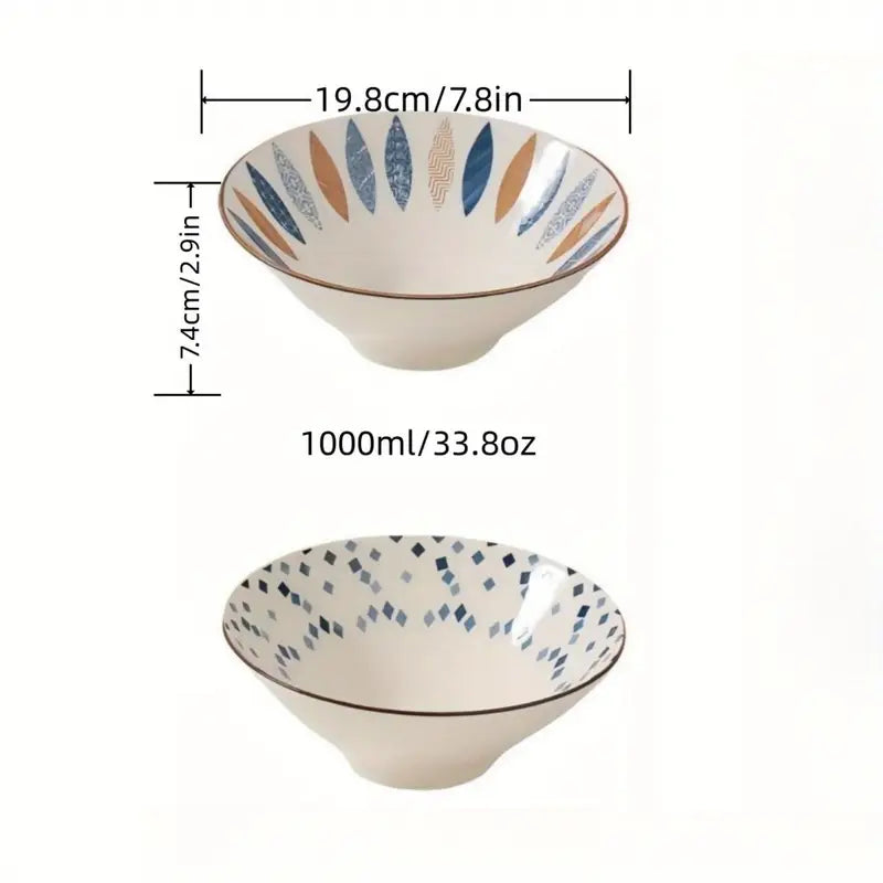 2PCS Japanese High-Leg Bowls – Large Ceramic Ramen & Salad Bowls Set
