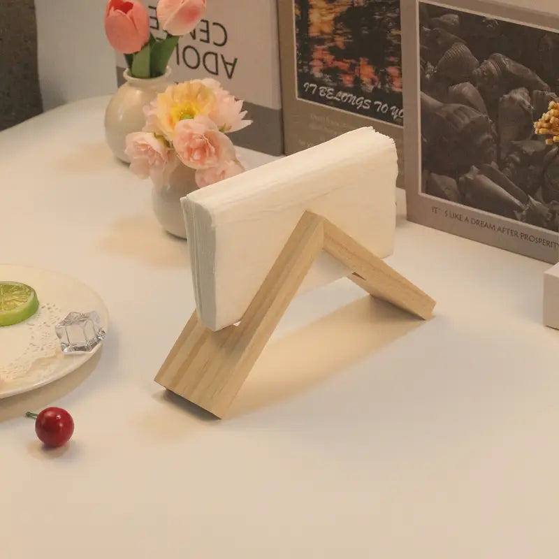Solid Wood Napkin Holder - Triangle Tabletop Organizer Decor