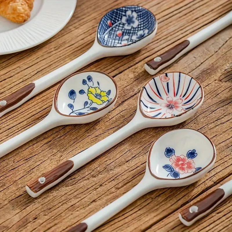 Ceramic Dessert Spoons Set - Colorful Salad Soup Coffee Spoons