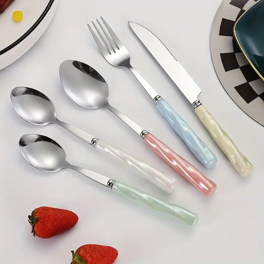 Colorful Ceramic Handle Cutlery Set - Stainless Steel Knife Fork Spoon