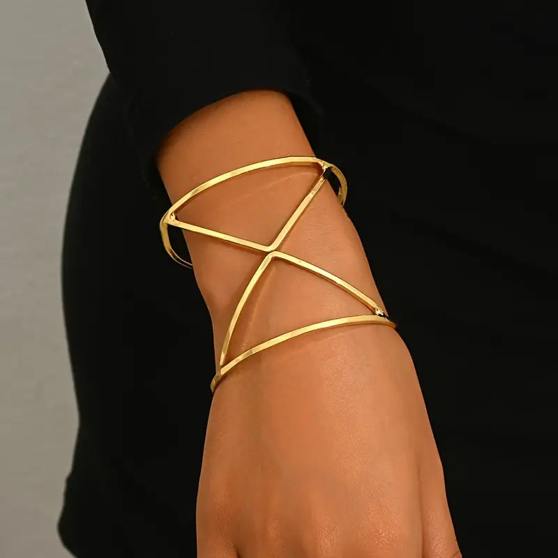 Geometric Hollow Wide Bangle Bracelet – Stylish Jewelry for Party & Daily Wear