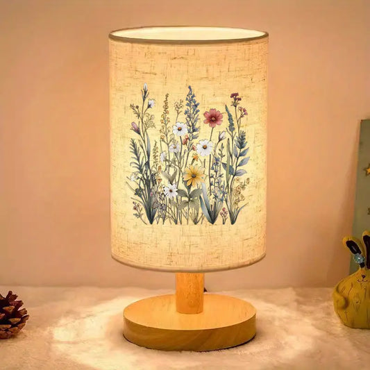 Floral Table Lamp - USB Powered, Warm Light, Wood Base