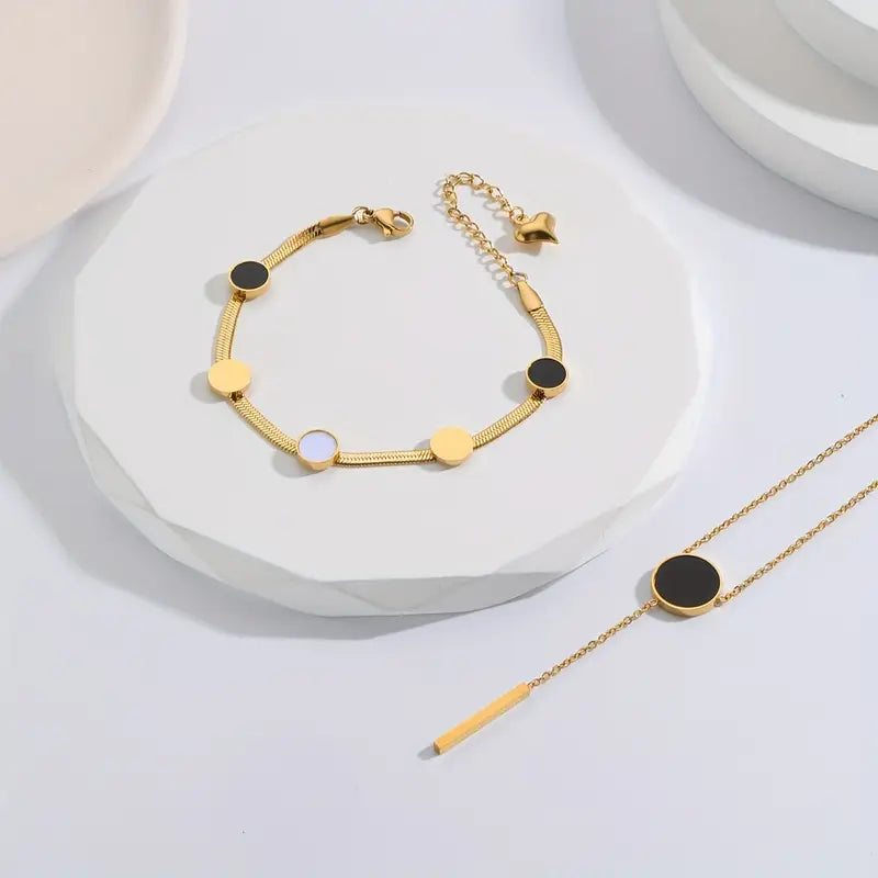 18K Gold Plated Stainless Steel Jewelry Set: Necklace Bracelet