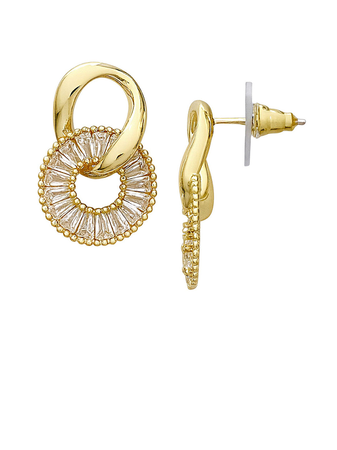 Gold-Plated American Diamond Circular Drop Earrings – Fashion Jewellery – Post Back Closure – 2x1.3cm