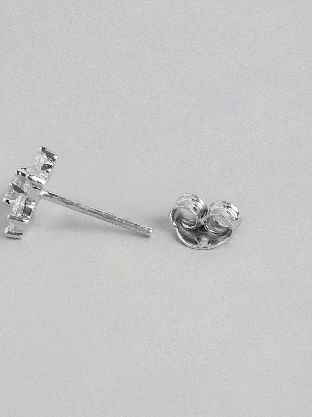925 Sterling Silver Rhodium Plated CZ Floral Stud Earring – Petite – 1.00 cm