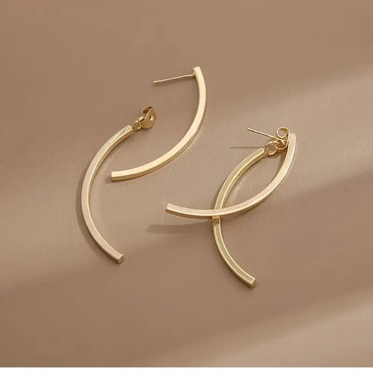 18K Gold Hoop Earrings: Long Minimalist Dangle