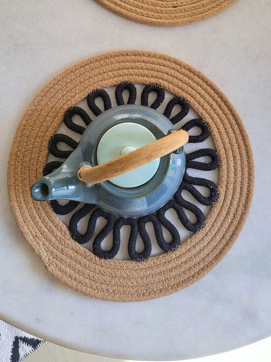 Set of 2 - Round Dining Placemats – Cotton Tabletop Textiles – Textured Pattern