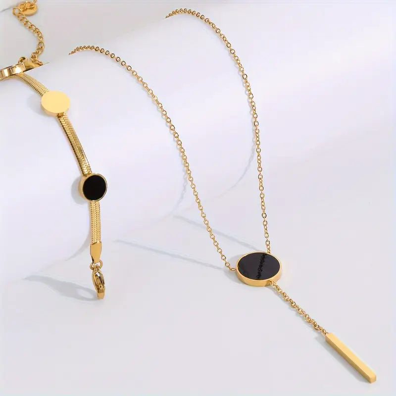 18K Gold Plated Stainless Steel Jewelry Set: Necklace Bracelet