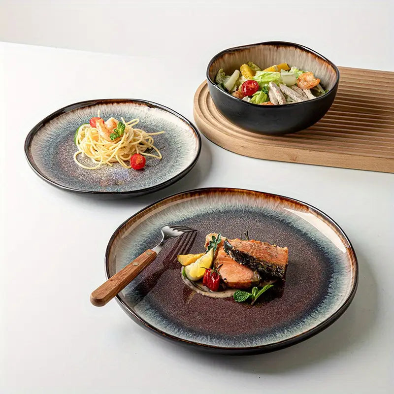 Irregular Ceramic Plates - Glazed Dinnerware Steak Pasta