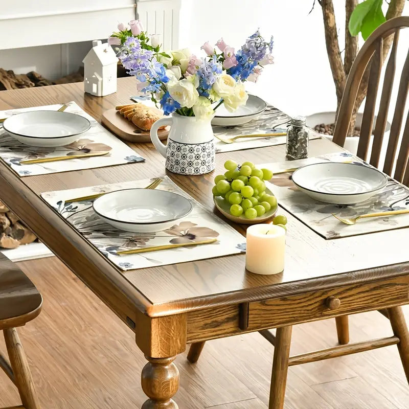 4PC Brown Poppy Placemats – 12x18" Durable Polyester Table Mats, Hand Wash