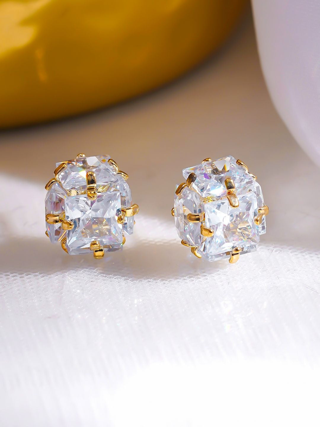 Geometric Studs – Earrings – Gold-Plated & Crystal Embellished – 1cm x 1cm
