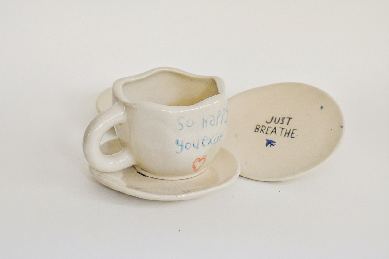 Mug | Ceramic Hand-painted Happy | Set of 2