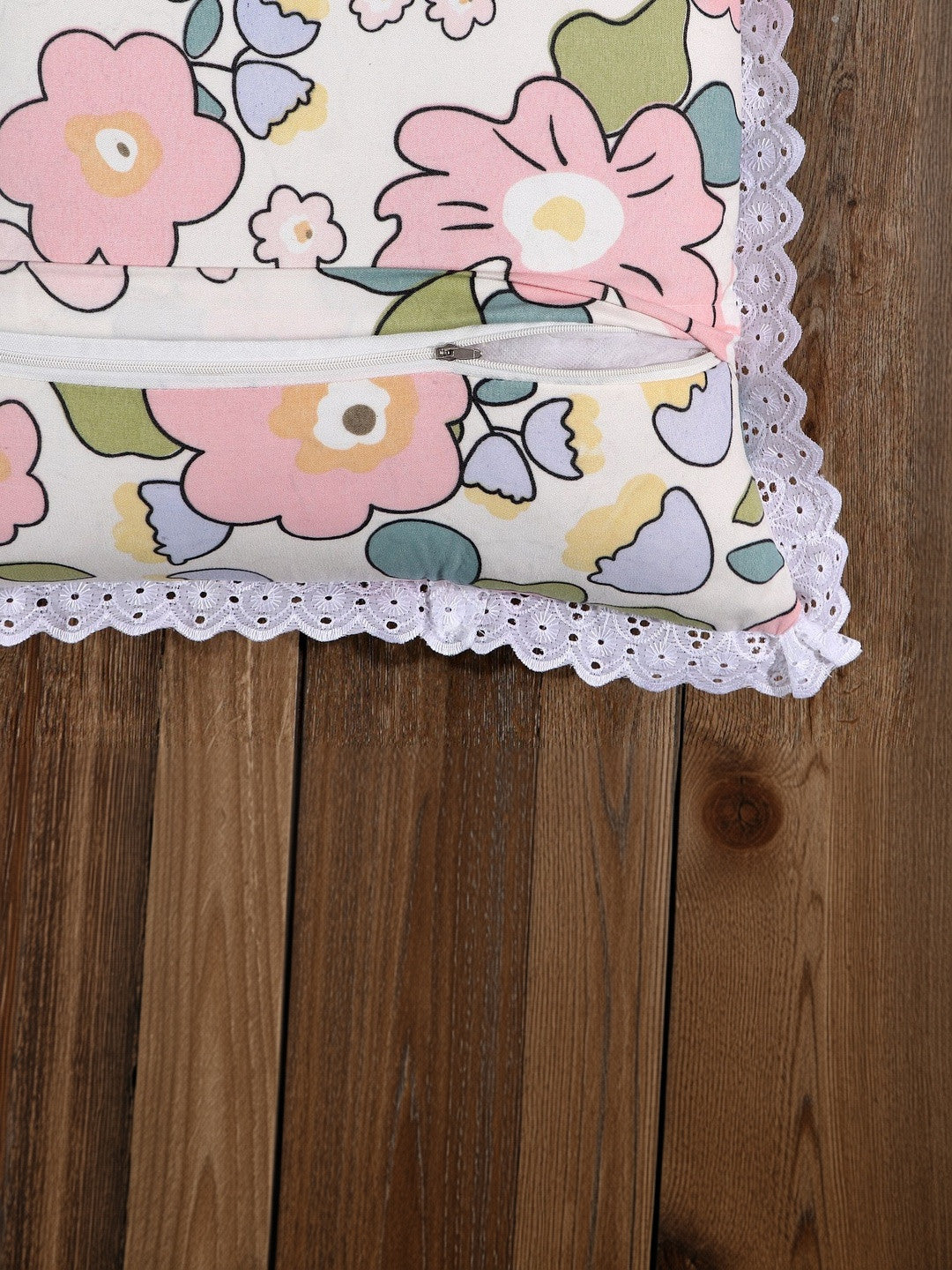 Set of 5 - Pink Lace Border Cushion Cover Set – Polycotton, Non-Crease – 16x16 inch