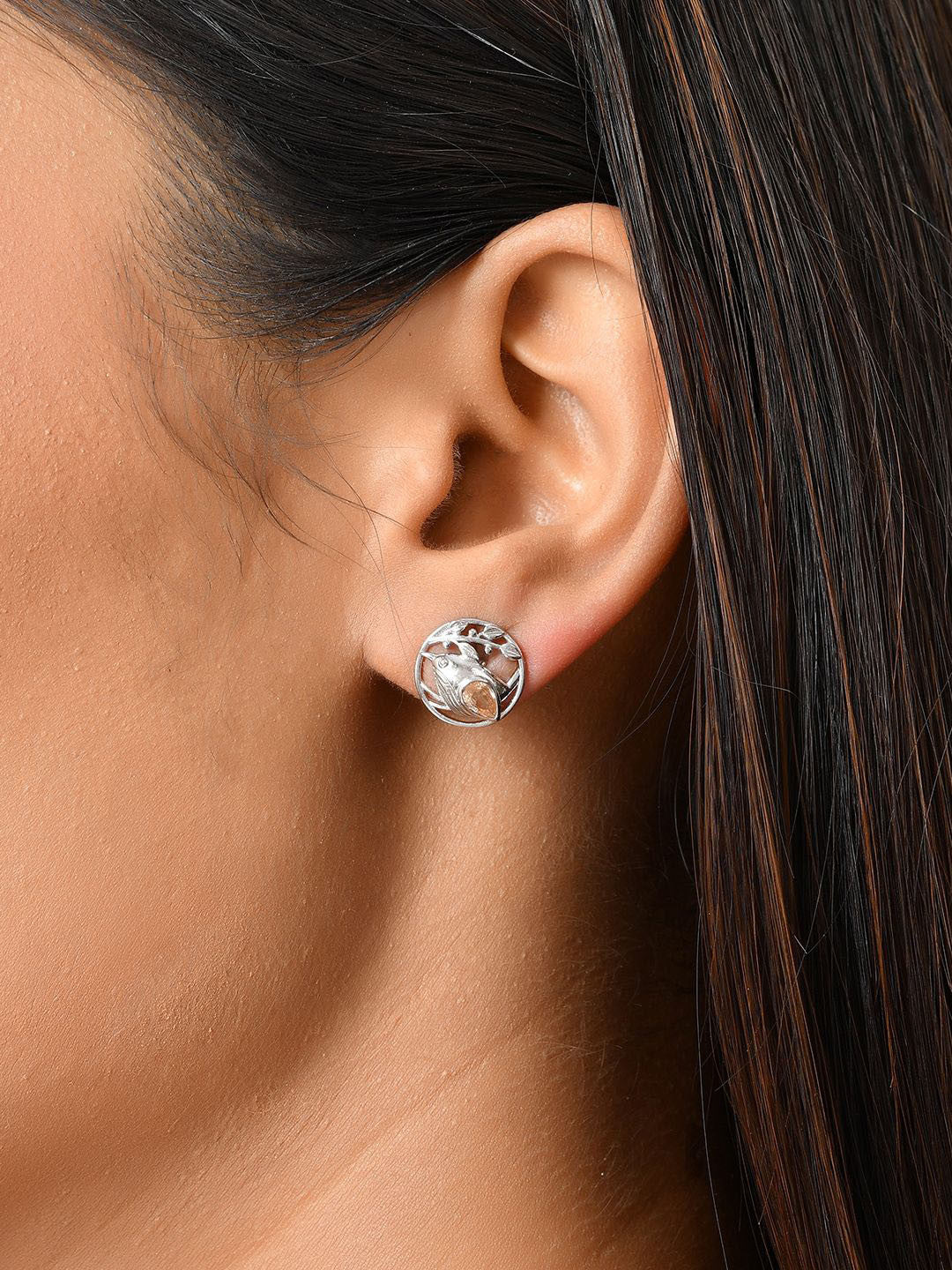 Golden Wing Bird Stud Earrings – Sterling Silver – Artificial Stones – 1cm Pair