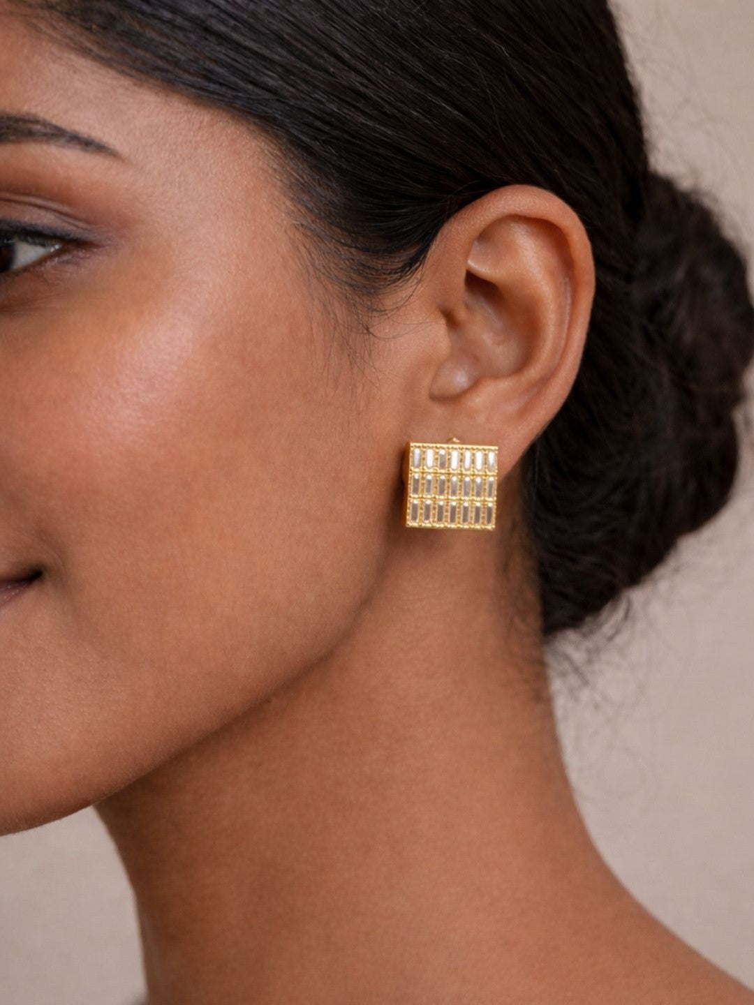 Square Stud Earrings – Rose Gold Plated – American Diamond – Post Back Fastening