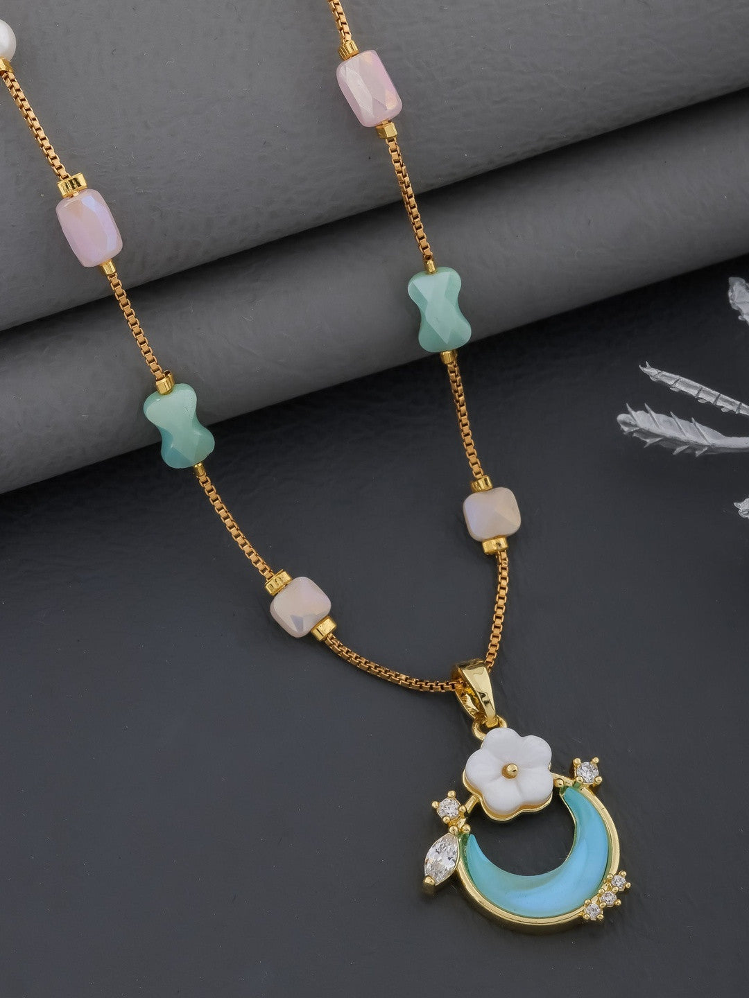 Gold-Plated Brass Necklace – Crystal Accent – Boutique Jewelry