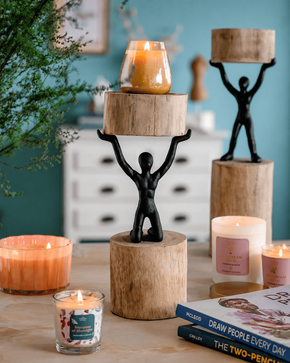 Orion- Wood Men Candle Stand - Medium