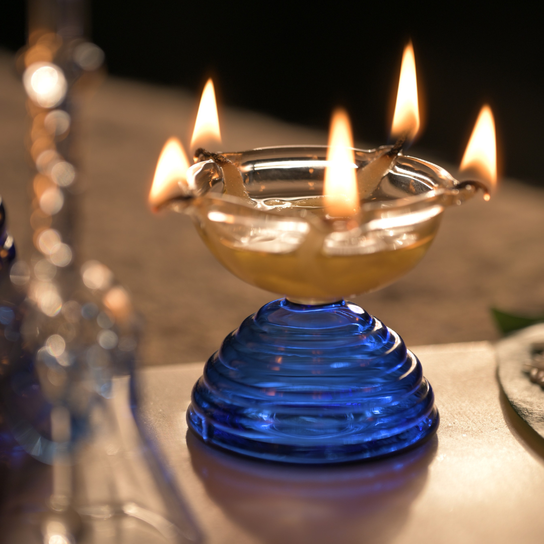 Glass Tea Light Candle Holder - Modern Diya Design