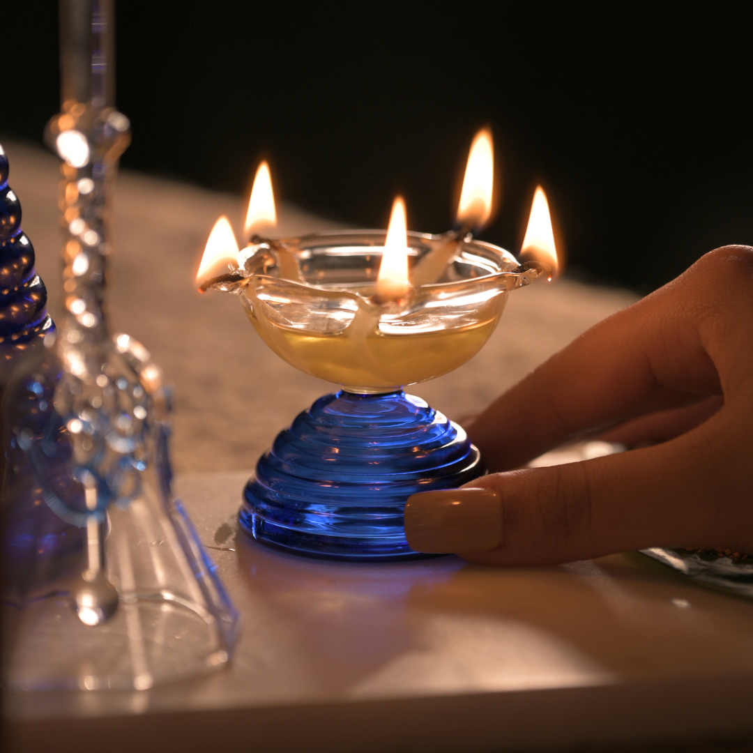Glass Tea Light Candle Holder - Modern Diya Design