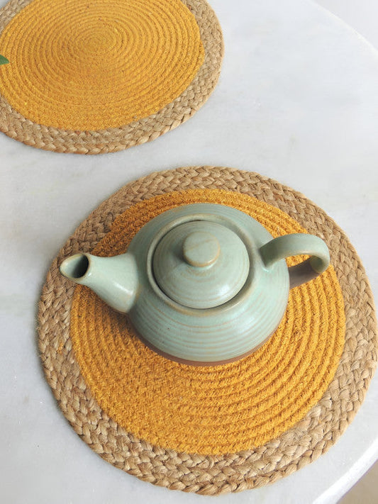 Set of 2- Dining Table Mats – Round Placemats – Jute Cotton Braided