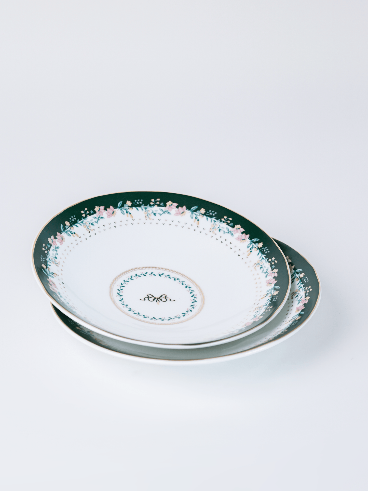 Magique by The Wishing Chair - Emerald Ribbon Fine China Ceramic Collection - Pasta Plates - Set of 2