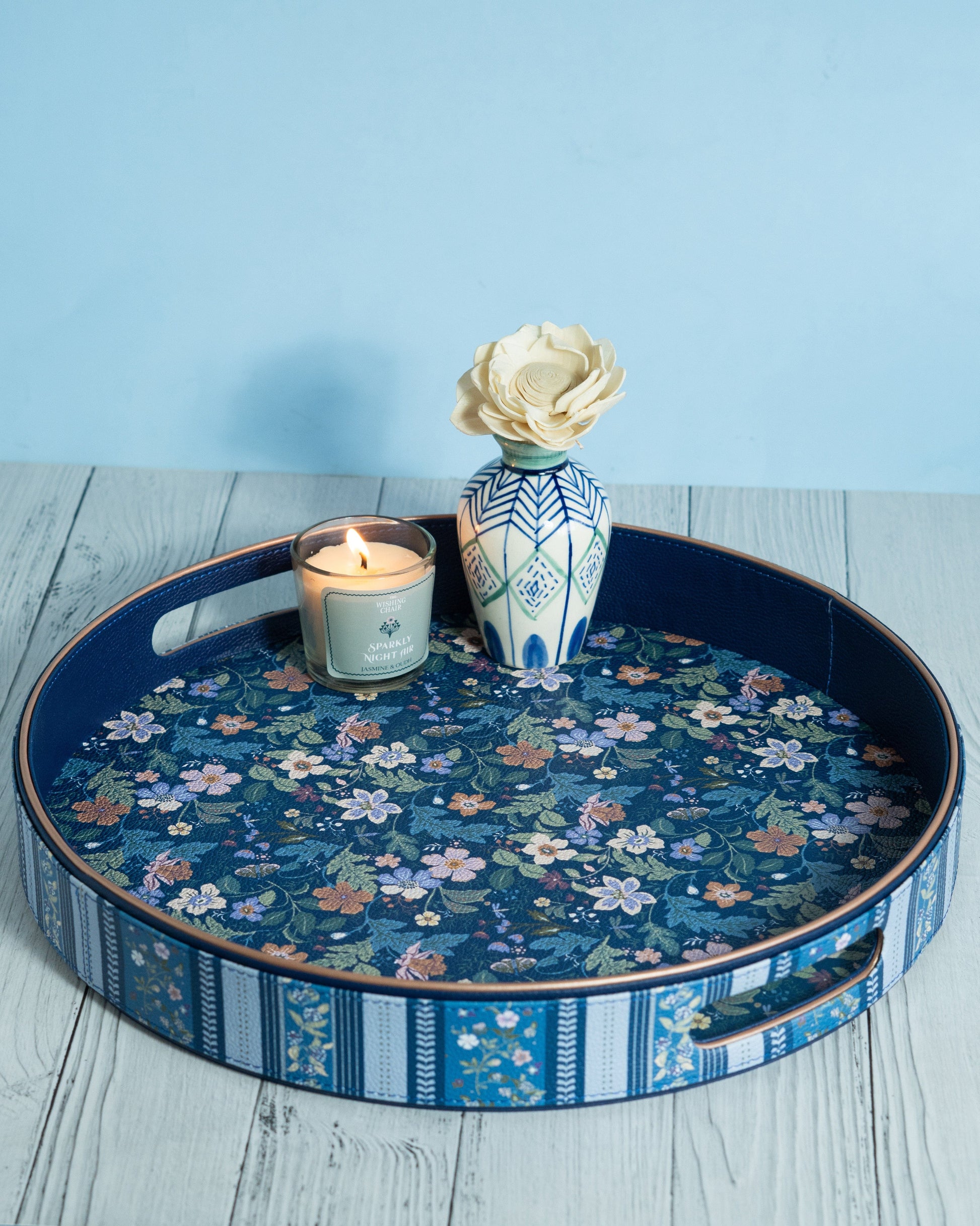 Midnight Meadow Vegan Leather Round Tray