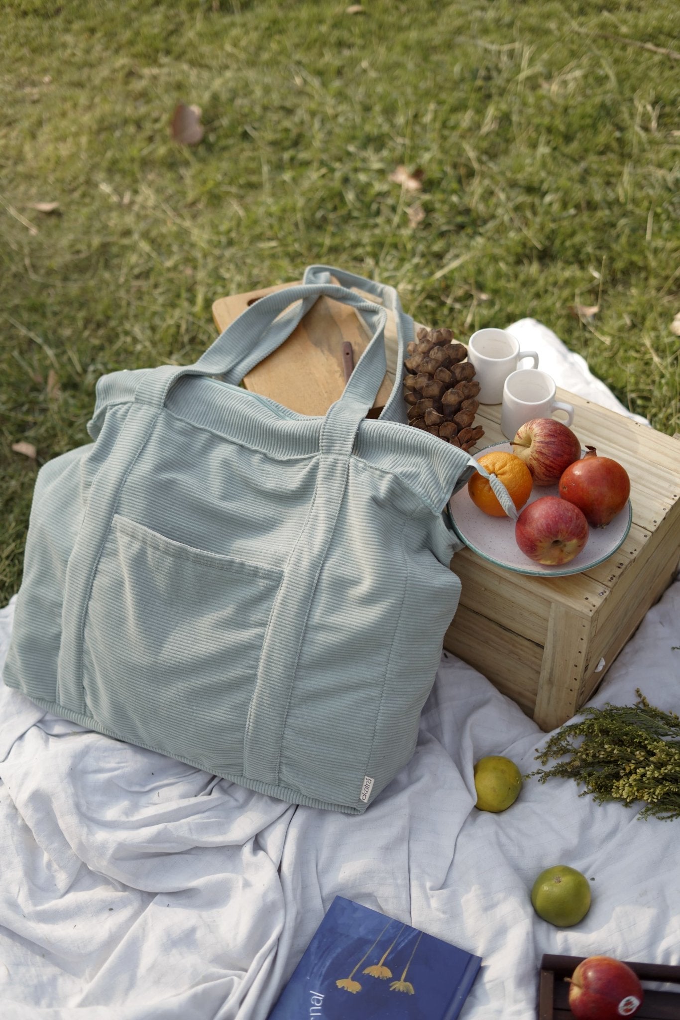 Corduroy Tote Bag - 5 Pockets, Velcro Laptop Slot