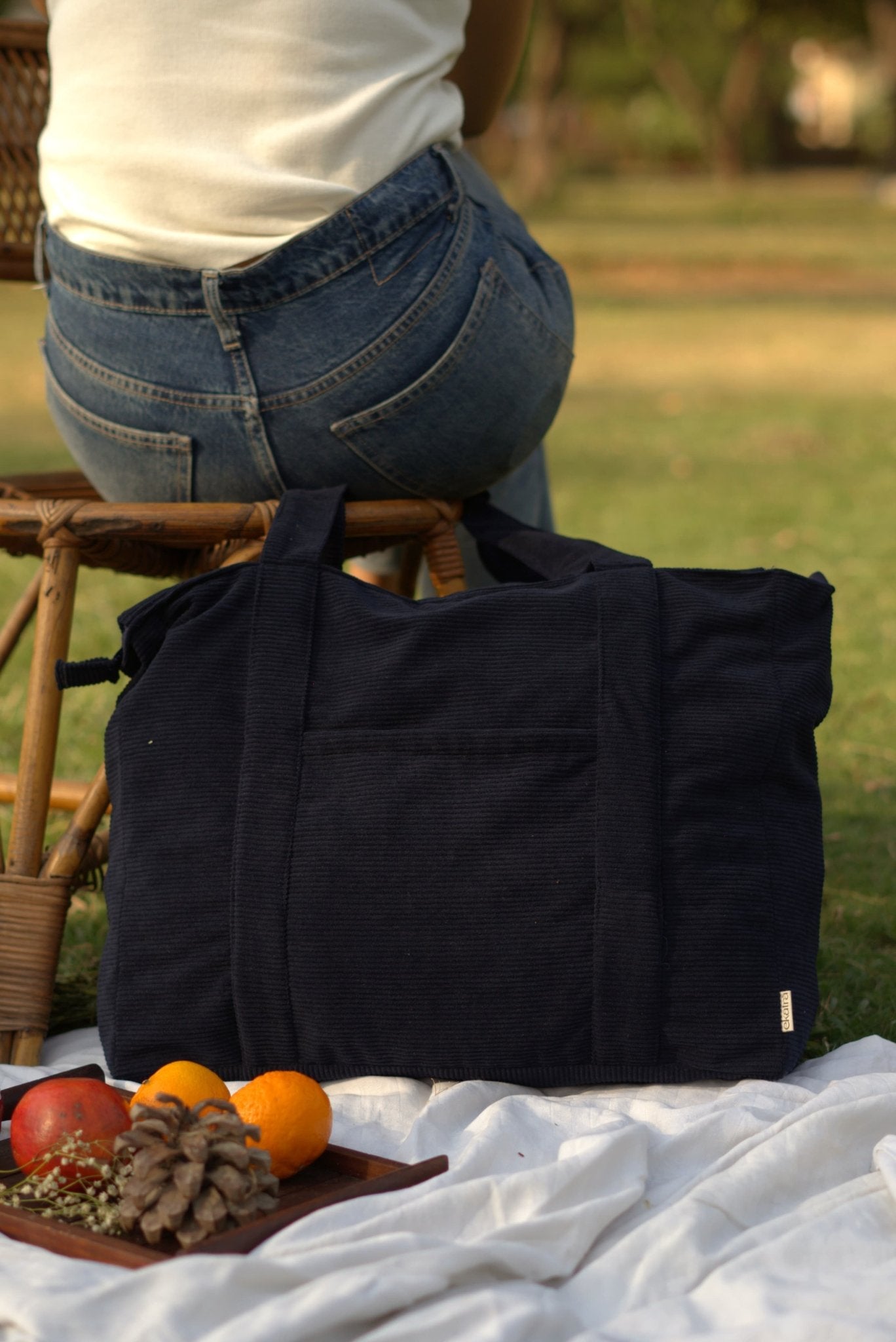 Corduroy Tote Bag - 5 Pockets, Velcro Laptop Slot