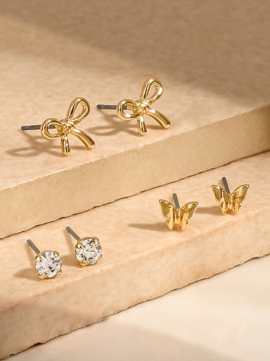 Contemporary Studs Earrings – Crystal Embellished – Gold-Toned – 1cm Length